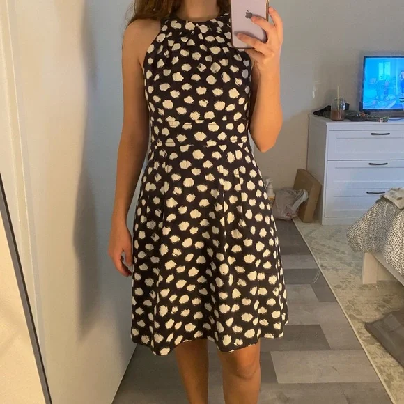 loft navy blue polka dot dress LOFT Long Sleeve Polka Dot Dress